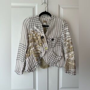 The People of the Labyrinths Women’s Bohemian Artsy White Linen Jacket (Sz XS)